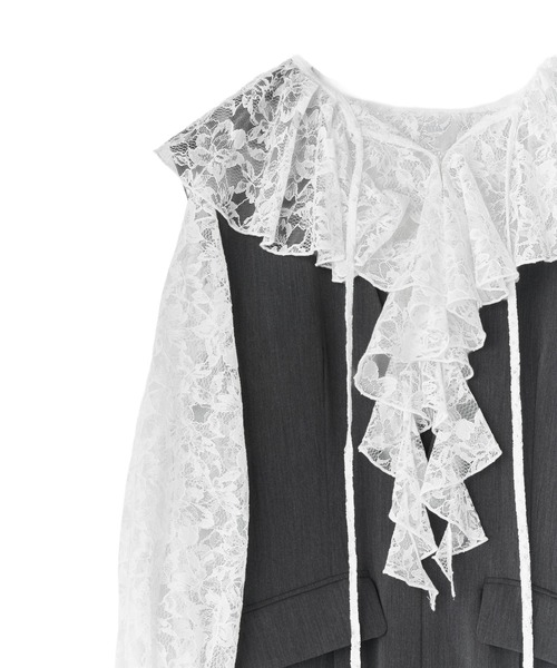 ANDRESD(アンドレスド)の「レースラッフルオールインワンドレス / lace ruffle all-in-one dress(パンツドレス・レディース・ブラック/ベージュ/グレー・L/M/S)」の6枚目の写真