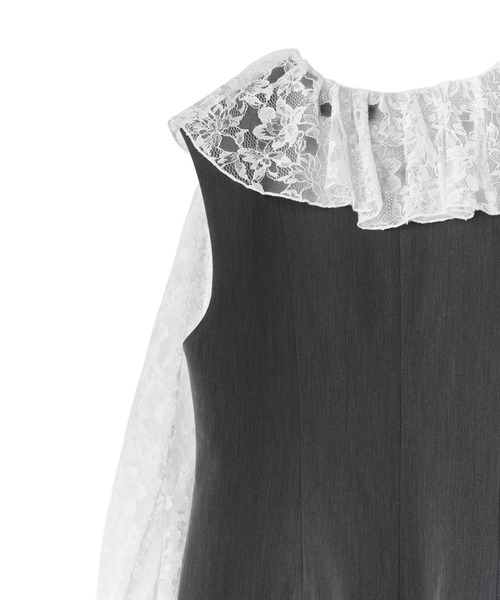 ANDRESD(アンドレスド)の「レースラッフルオールインワンドレス / lace ruffle all-in-one dress(パンツドレス・レディース・ブラック/ベージュ/グレー・L/M/S)」の7枚目の写真
