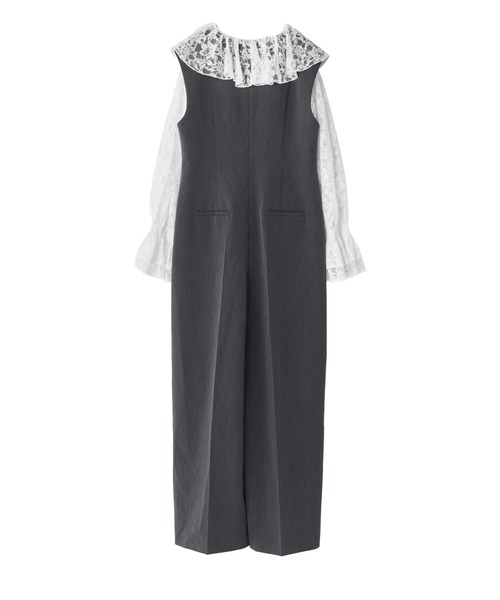 ANDRESD(アンドレスド)の「レースラッフルオールインワンドレス / lace ruffle all-in-one dress(パンツドレス・レディース・ブラック/ベージュ/グレー・L/M/S)」の5枚目の写真