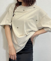 ハートプレート付きクルーTシャツ