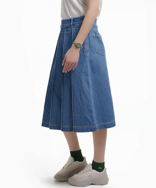 アシンメトリーデニムプリーツラップスカート（スカート）｜LACOSTE