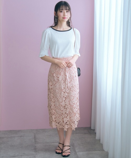 marun(マルン)の「<大きいサイズ>カットワークレースタイトスカート marun(スカート・レディース・ネイビー/ピンク・5L/4L/3L/LL/L)」の8枚目の写真