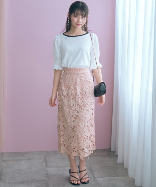 marun(マルン)の「<大きいサイズ>カットワークレースタイトスカート marun(スカート・レディース・ネイビー/ピンク・5L/4L/3L/LL/L)」の9枚目の写真