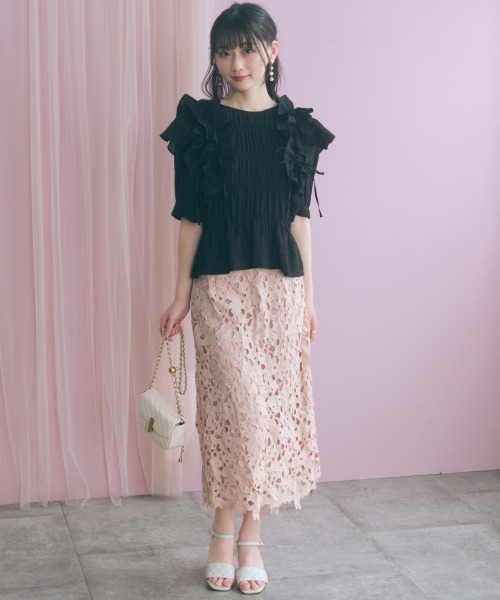 marun(マルン)の「<大きいサイズ>カットワークレースタイトスカート marun(スカート・レディース・ネイビー/ピンク・5L/4L/3L/LL/L)」の10枚目の写真