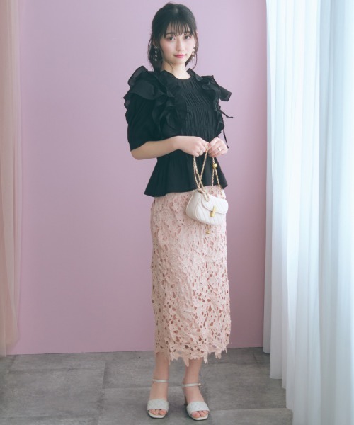 marun(マルン)の「<大きいサイズ>カットワークレースタイトスカート marun(スカート・レディース・ネイビー/ピンク・5L/4L/3L/LL/L)」の5枚目の写真