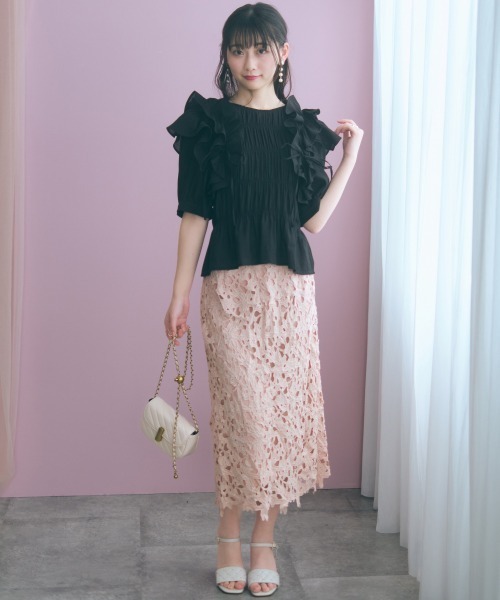 marun(マルン)の「<大きいサイズ>カットワークレースタイトスカート marun(スカート・レディース・ネイビー/ピンク・5L/4L/3L/LL/L)」の11枚目の写真