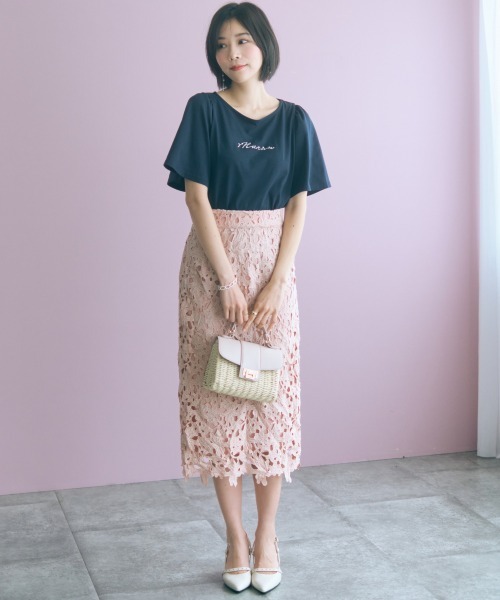 marun(マルン)の「<大きいサイズ>カットワークレースタイトスカート marun(スカート・レディース・ネイビー/ピンク・5L/4L/3L/LL/L)」の15枚目の写真