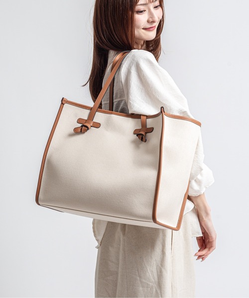 GIANNI CHIARINI（ジャンニ キアリーニ）の「【GIANNI CHIARINI/ジャンニキアリーニ】トートバッグ　MARCELLA　Mサイズ　コットン×本革（トートバッグ・レディース・ブラック/ライトブラウン/アイボリー・FREE）」の12枚目の写真