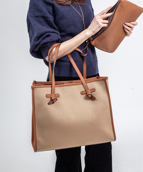 GIANNI CHIARINI（ジャンニ キアリーニ）の「【GIANNI CHIARINI/ジャンニキアリーニ】トートバッグ　MARCELLA　Mサイズ　コットン×本革（トートバッグ・レディース・ブラック/ライトブラウン/アイボリー・FREE）」の22枚目の写真