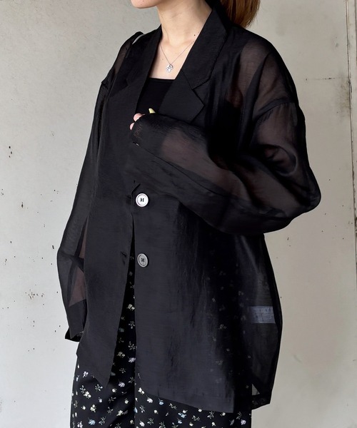 ISOOK（アイスー）の「【ISOOK / アイスー】シアーテーラードジャケット / 長袖 春アウター オーバーサイズ ビッグシルエット ルーズ丈 シアートップス シースルー 羽織り ZOZOTOWN限定（テーラードジャケット・レディース・ブラウン/アイボリー/ブラック・FREE）」の18枚目の写真