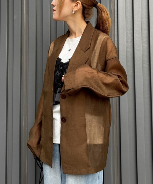 ISOOK（アイスー）の「【ISOOK / アイスー】シアーテーラードジャケット / 長袖 春アウター オーバーサイズ ビッグシルエット ルーズ丈 シアートップス シースルー 羽織り ZOZOTOWN限定（テーラードジャケット・レディース・ブラウン/アイボリー/ブラック・FREE）」の12枚目の写真