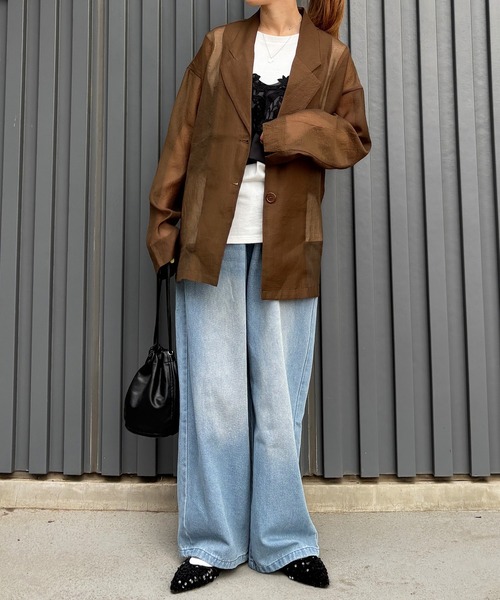 ISOOK（アイスー）の「【ISOOK / アイスー】シアーテーラードジャケット / 長袖 春アウター オーバーサイズ ビッグシルエット ルーズ丈 シアートップス シースルー 羽織り ZOZOTOWN限定（テーラードジャケット・レディース・ブラウン/アイボリー/ブラック・FREE）」の14枚目の写真