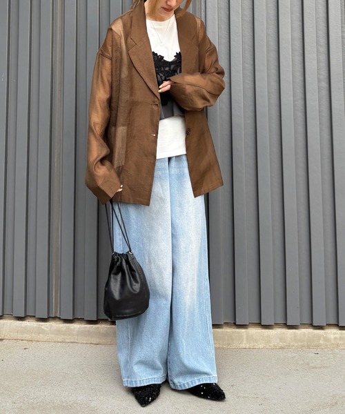 ISOOK（アイスー）の「【ISOOK / アイスー】シアーテーラードジャケット / 長袖 春アウター オーバーサイズ ビッグシルエット ルーズ丈 シアートップス シースルー 羽織り ZOZOTOWN限定（テーラードジャケット・レディース・ブラウン/アイボリー/ブラック・FREE）」の15枚目の写真