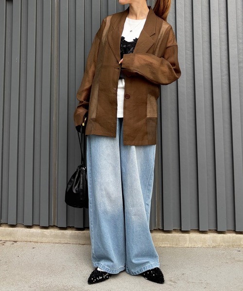 ISOOK（アイスー）の「【ISOOK / アイスー】シアーテーラードジャケット / 長袖 春アウター オーバーサイズ ビッグシルエット ルーズ丈 シアートップス シースルー 羽織り ZOZOTOWN限定（テーラードジャケット・レディース・ブラウン/アイボリー/ブラック・FREE）」の16枚目の写真