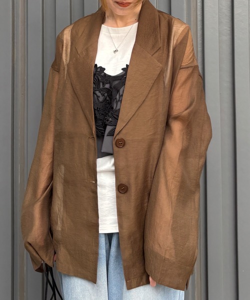 ISOOK（アイスー）の「【ISOOK / アイスー】シアーテーラードジャケット / 長袖 春アウター オーバーサイズ ビッグシルエット ルーズ丈 シアートップス シースルー 羽織り ZOZOTOWN限定（テーラードジャケット・レディース・ブラウン/アイボリー/ブラック・FREE）」の13枚目の写真