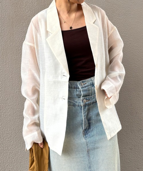 ISOOK（アイスー）の「【ISOOK / アイスー】シアーテーラードジャケット / 長袖 春アウター オーバーサイズ ビッグシルエット ルーズ丈 シアートップス シースルー 羽織り ZOZOTOWN限定（テーラードジャケット・レディース・ブラウン/アイボリー/ブラック・FREE）」の6枚目の写真