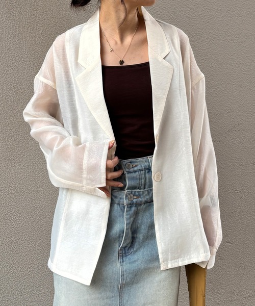 ISOOK（アイスー）の「【ISOOK / アイスー】シアーテーラードジャケット / 長袖 春アウター オーバーサイズ ビッグシルエット ルーズ丈 シアートップス シースルー 羽織り ZOZOTOWN限定（テーラードジャケット・レディース・ブラウン/アイボリー/ブラック・FREE）」の7枚目の写真