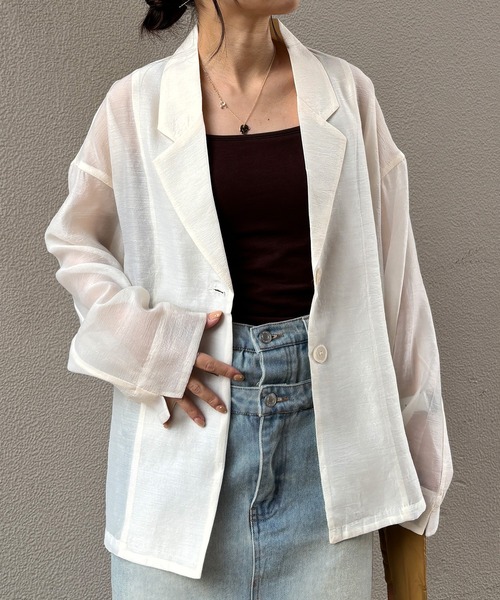 ISOOK（アイスー）の「【ISOOK / アイスー】シアーテーラードジャケット / 長袖 春アウター オーバーサイズ ビッグシルエット ルーズ丈 シアートップス シースルー 羽織り ZOZOTOWN限定（テーラードジャケット・レディース・ブラウン/アイボリー/ブラック・FREE）」の8枚目の写真