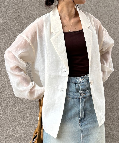 ISOOK（アイスー）の「【ISOOK / アイスー】シアーテーラードジャケット / 長袖 春アウター オーバーサイズ ビッグシルエット ルーズ丈 シアートップス シースルー 羽織り ZOZOTOWN限定（テーラードジャケット・レディース・ブラウン/アイボリー/ブラック・FREE）」の22枚目の写真