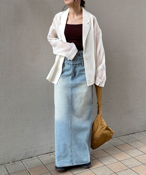 ISOOK（アイスー）の「【ISOOK / アイスー】シアーテーラードジャケット / 長袖 春アウター オーバーサイズ ビッグシルエット ルーズ丈 シアートップス シースルー 羽織り ZOZOTOWN限定（テーラードジャケット・レディース・ブラウン/アイボリー/ブラック・FREE）」の9枚目の写真