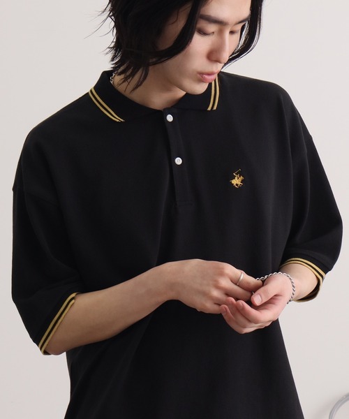 BEVERLY HILLS POLO CLUB(ビバリーヒルズポロクラブ)の「【BEVERLY HILLS POLO CLUB/ビバリーヒルズポロクラブ】リブライン 鹿の子ポロシャツ(ポロシャツ・メンズ・ネイビー/グリーン/オリーブ/サックスブルー/ブラック/オフホワイト・L/LL/M)」の3枚目の写真