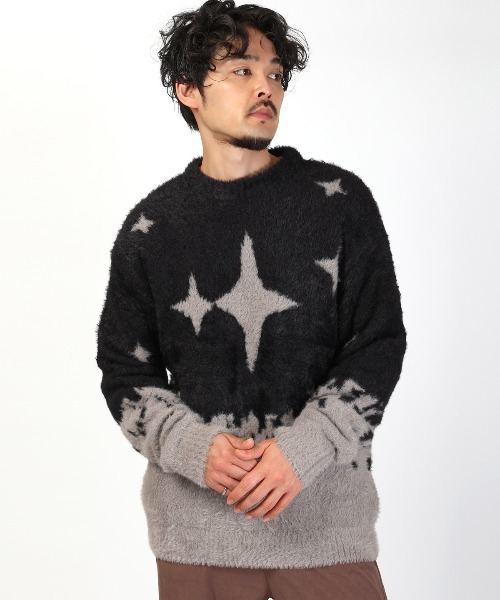 LUXSTYLE(ラグスタイル)の「フェザーヤーン総柄ニット(ニット/セーター・メンズ・ブラック/ブルー・L/M)」の13枚目の写真