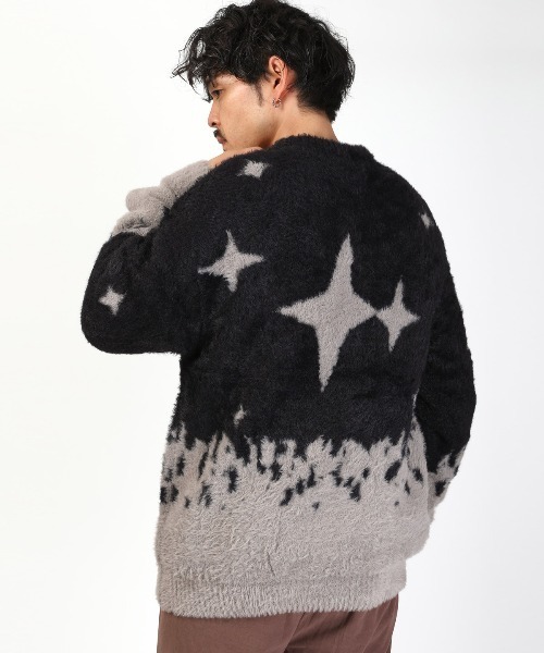 LUXSTYLE(ラグスタイル)の「フェザーヤーン総柄ニット(ニット/セーター・メンズ・ブラック/ブルー・L/M)」の14枚目の写真