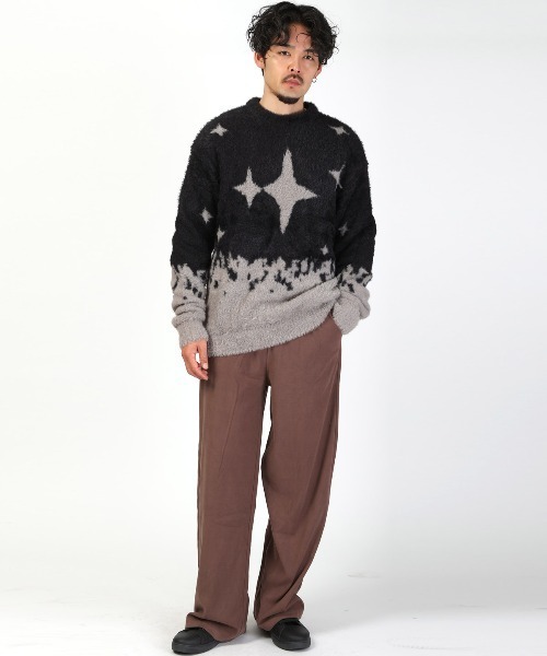 LUXSTYLE(ラグスタイル)の「フェザーヤーン総柄ニット(ニット/セーター・メンズ・ブラック/ブルー・L/M)」の15枚目の写真