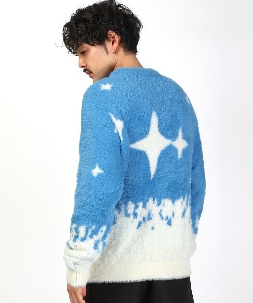 LUXSTYLE(ラグスタイル)の「フェザーヤーン総柄ニット(ニット/セーター・メンズ・ブラック/ブルー・L/M)」の18枚目の写真