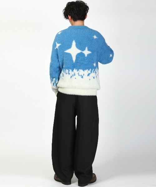 LUXSTYLE(ラグスタイル)の「フェザーヤーン総柄ニット(ニット/セーター・メンズ・ブラック/ブルー・L/M)」の20枚目の写真