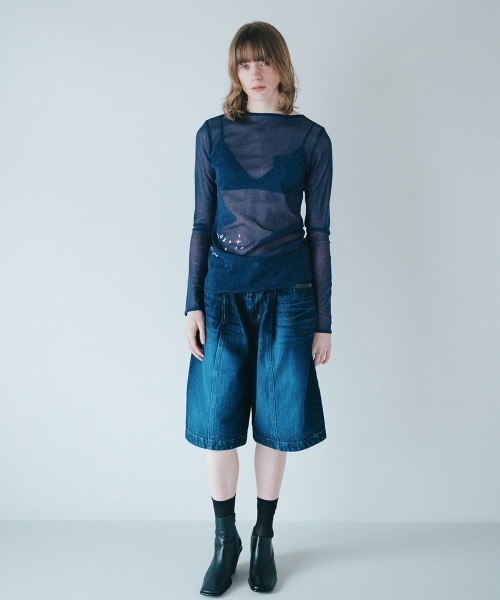 soduk(スドーク)の「vintage denim short trousers(デニムパンツ・レディース・インディゴブルー/ブラック・ONE SIZE)」の5枚目の写真