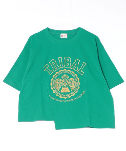 チチカカ(チチカカ)の「Orale! リメイク風カレッジTシャツ(Tシャツ/カットソー・レディース・グリーン/ホワイト/ブラック・FREE)」の3枚目の写真