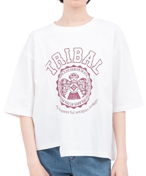 チチカカ(チチカカ)の「Orale! リメイク風カレッジTシャツ(Tシャツ/カットソー・レディース・グリーン/ホワイト/ブラック・FREE)」の7枚目の写真