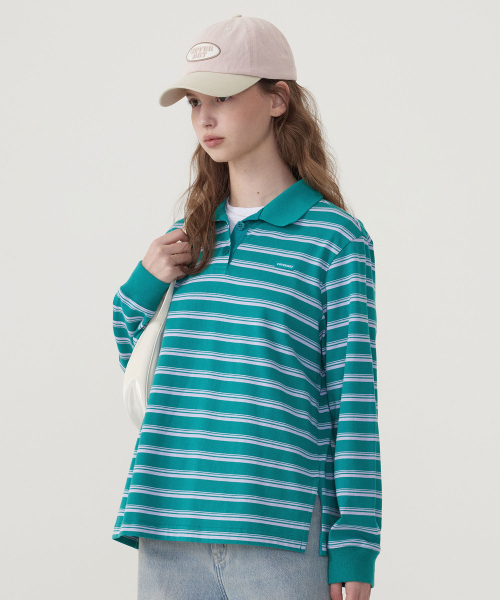 COVERNAT WOMAN(カバーナットウーマン)の「ウィメンズストライプラグビー ロングTシャツ Green(ポロシャツ・レディース・その他・WS/WM)」の6枚目の写真