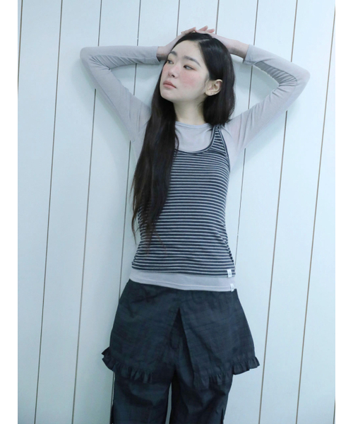 UGLY SHADOW(アグリーシャドウ)の「RUFFLE CHECKERED SKIRT CARGO PANTS(BLACK)(その他パンツ・レディース・その他・MEDIUM/SMALL)」の2枚目の写真