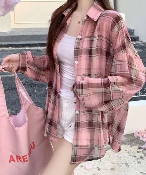 SallyLunn(サリーラン)の「アメリカンチェックシャツ(シャツ/ブラウス・レディース・ブルー/ネイビー/ピンク/ブラック/ベージュ/グリーン・FREE)」の6枚目の写真