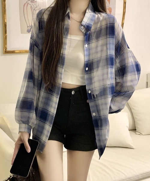 SallyLunn(サリーラン)の「アメリカンチェックシャツ(シャツ/ブラウス・レディース・ブルー/ネイビー/ピンク/ブラック/ベージュ/グリーン・FREE)」の5枚目の写真