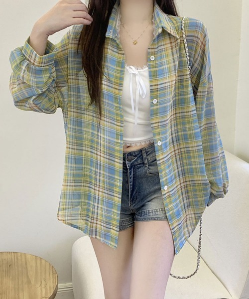 SallyLunn(サリーラン)の「アメリカンチェックシャツ(シャツ/ブラウス・レディース・ブルー/ネイビー/ピンク/ブラック/ベージュ/グリーン・FREE)」の15枚目の写真