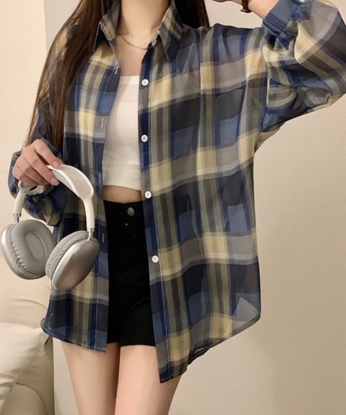 SallyLunn(サリーラン)の「アメリカンチェックシャツ(シャツ/ブラウス・レディース・ブルー/ネイビー/ピンク/ブラック/ベージュ/グリーン・FREE)」の18枚目の写真