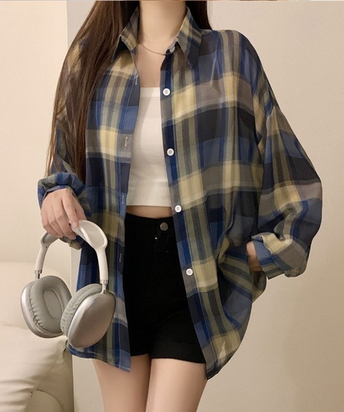 SallyLunn(サリーラン)の「アメリカンチェックシャツ(シャツ/ブラウス・レディース・ブルー/ネイビー/ピンク/ブラック/ベージュ/グリーン・FREE)」の17枚目の写真