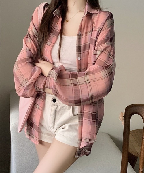 SallyLunn(サリーラン)の「アメリカンチェックシャツ(シャツ/ブラウス・レディース・ブルー/ネイビー/ピンク/ブラック/ベージュ/グリーン・FREE)」の21枚目の写真