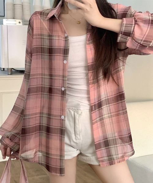 SallyLunn(サリーラン)の「アメリカンチェックシャツ(シャツ/ブラウス・レディース・ブルー/ネイビー/ピンク/ブラック/ベージュ/グリーン・FREE)」の22枚目の写真