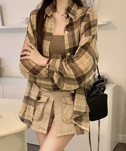 SallyLunn(サリーラン)の「アメリカンチェックシャツ(シャツ/ブラウス・レディース・ブルー/ネイビー/ピンク/ブラック/ベージュ/グリーン・FREE)」の8枚目の写真