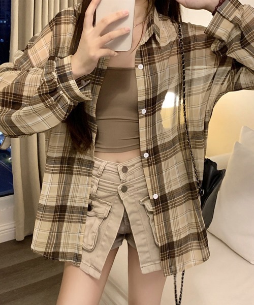 SallyLunn(サリーラン)の「アメリカンチェックシャツ(シャツ/ブラウス・レディース・ブルー/ネイビー/ピンク/ブラック/ベージュ/グリーン・FREE)」の12枚目の写真