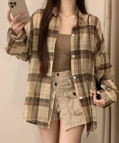 SallyLunn(サリーラン)の「アメリカンチェックシャツ(シャツ/ブラウス・レディース・ブルー/ネイビー/ピンク/ブラック/ベージュ/グリーン・FREE)」の10枚目の写真
