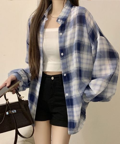 SallyLunn(サリーラン)の「アメリカンチェックシャツ(シャツ/ブラウス・レディース・ブルー/ネイビー/ピンク/ブラック/ベージュ/グリーン・FREE)」の19枚目の写真