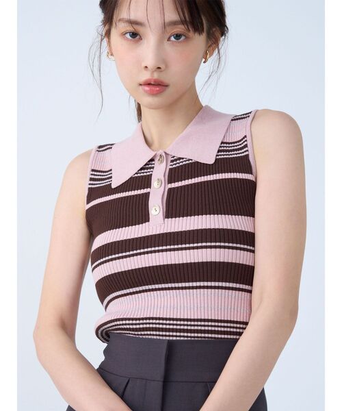 LAGUNAMOON（ラグナムーン）の「シャツカラーノースリニットプルオーバー（ニット/セーター・レディース・ネイビー/グレー/レッド/ピンク・FREE）」の3枚目の写真