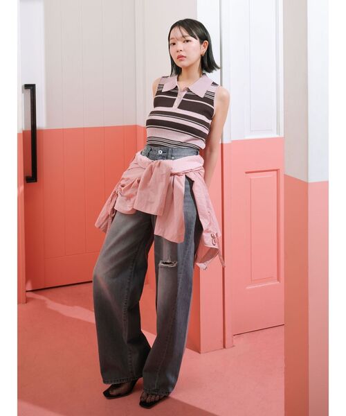 LAGUNAMOON(ラグナムーン)の「シャツカラーノースリニットプルオーバー 【夏服】(ニット/セーター・レディース・ネイビー/グレー/レッド/ピンク・FREE)」の7枚目の写真