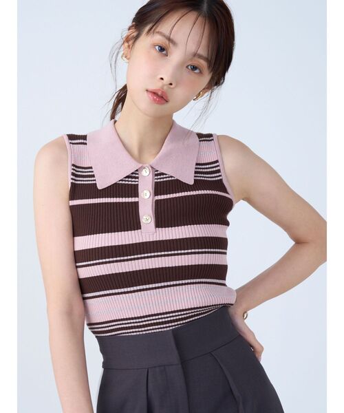 LAGUNAMOON(ラグナムーン)の「シャツカラーノースリニットプルオーバー 【夏服】(ニット/セーター・レディース・ネイビー/グレー/レッド/ピンク・FREE)」の8枚目の写真
