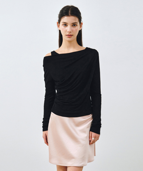 MONGDOL（モンドル）の「[SET] ワンショルダードレーピングレイヤードTシャツ ブラック MDTS088BLACK（Tシャツ/カットソー・レディース・その他・F）」の5枚目の写真